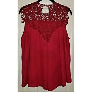 Boho Lace WineChiffon Sleeveless Blouse XL NWOT